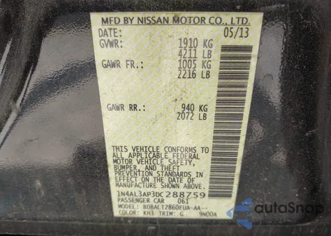 2013 Nissan Altima 2.5 Sv from USA, damaged, VIN 1N4AL3AP3DC288759